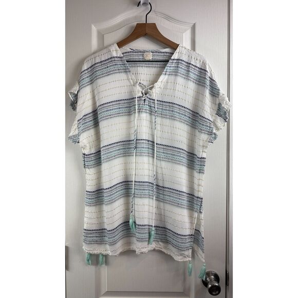 Surf Gypsy Multicolor Metallic Stripe Boho Swimsuit Cover Up Women's M Medium - Picture 1 of 10